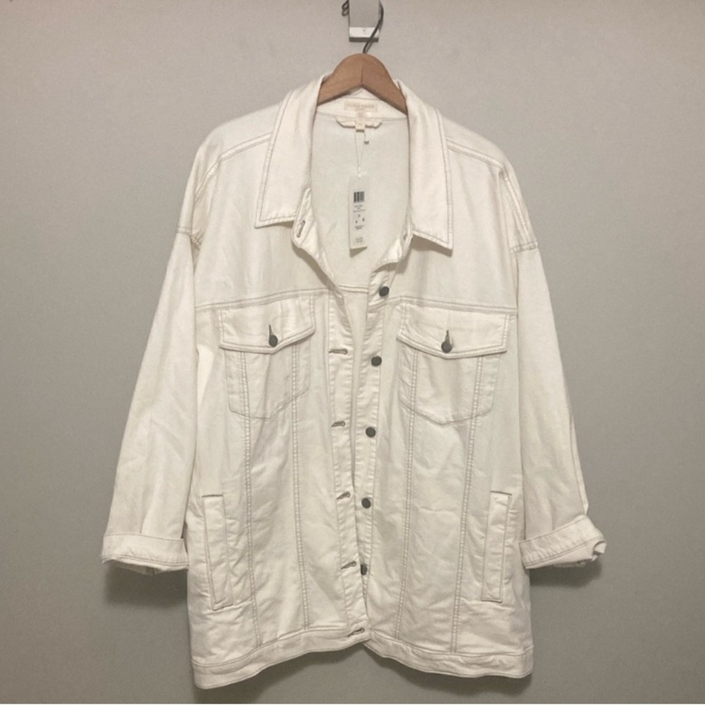 NWT Eileen Fisher Cream Oversized Jean Jacket, Size 3X, undyed organic cotton - Picture 3 of 13